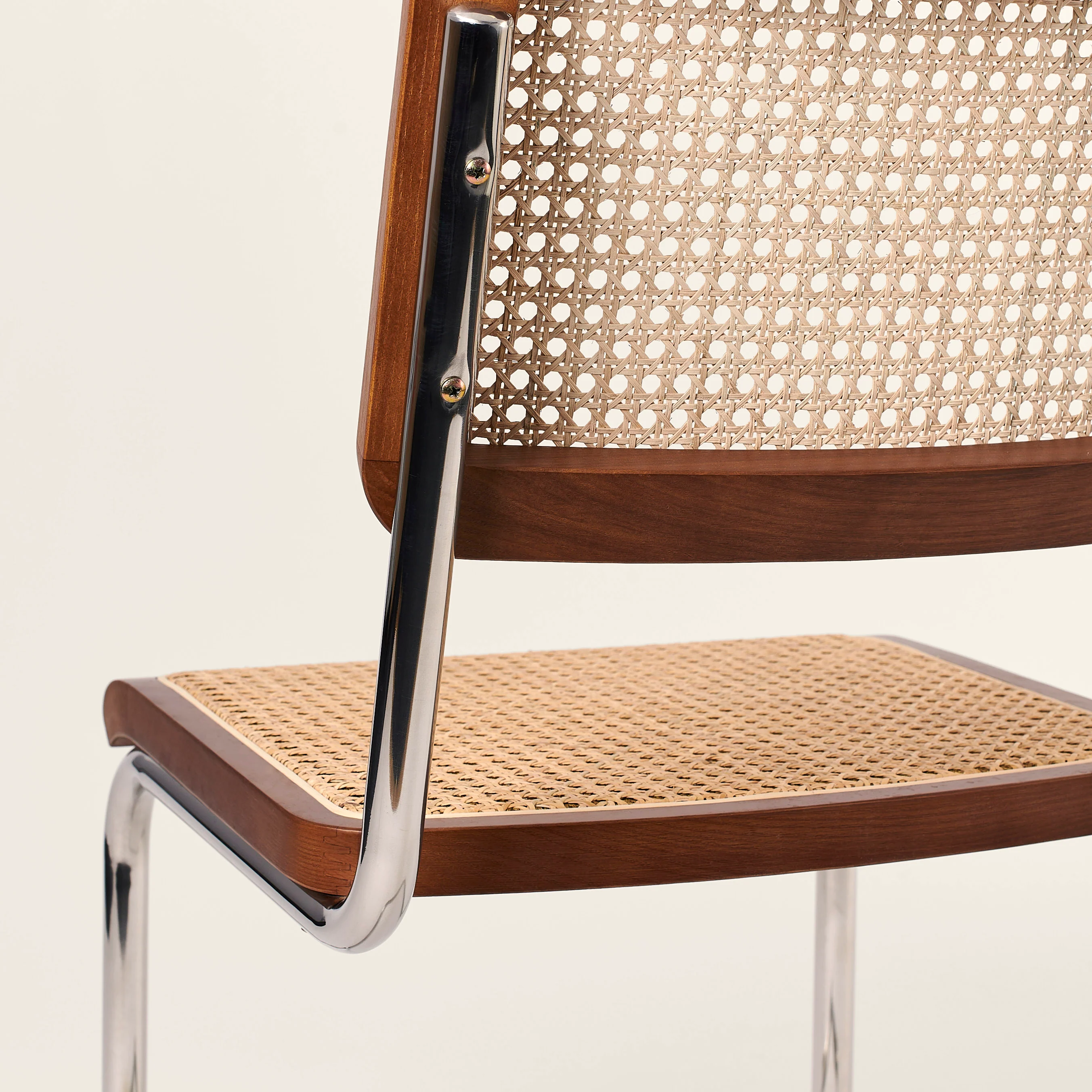 Chrome & Cane Dining Chair - Dark Oak - Image 3