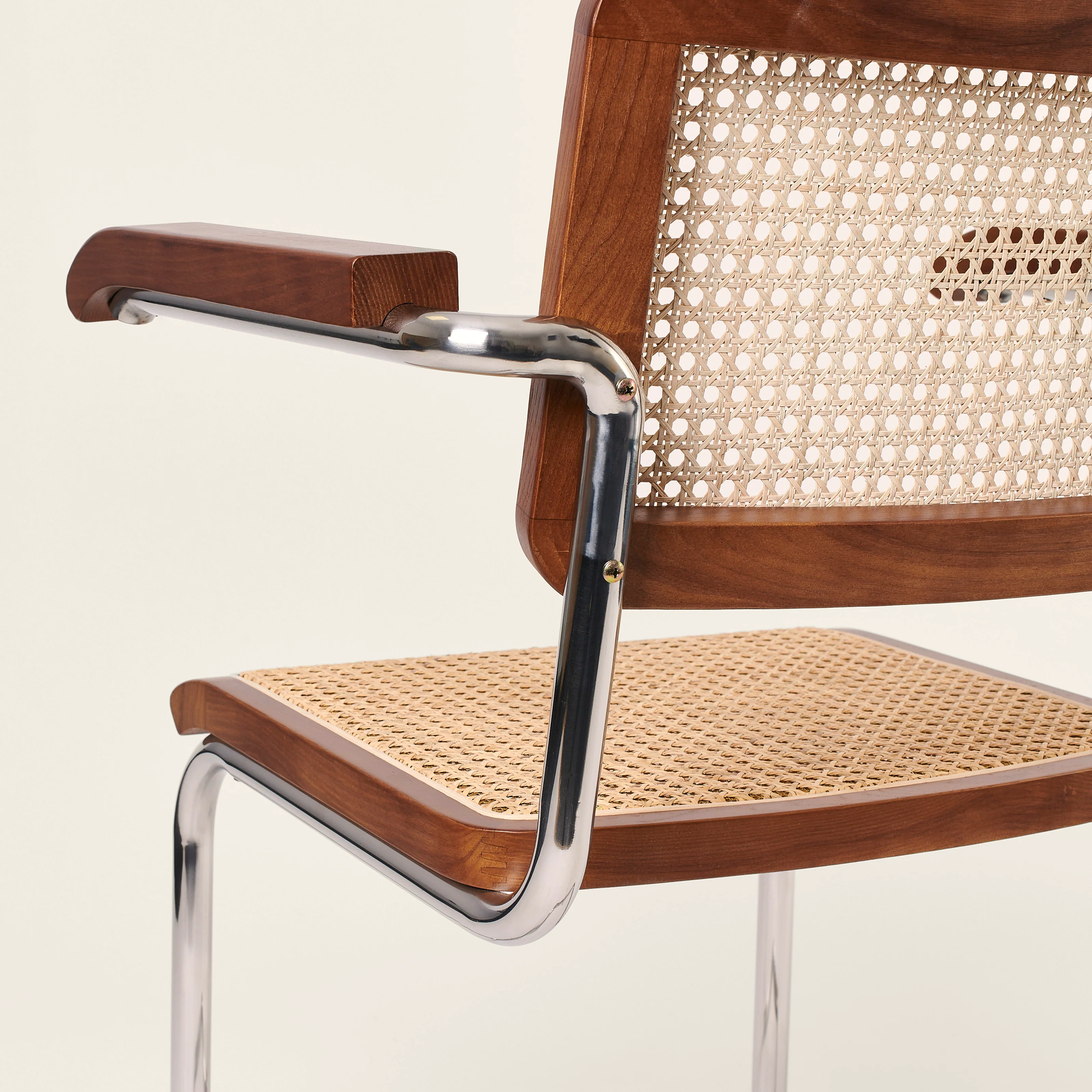 Chrome & Cane Dining Chair with Arms - Dark Oak - Image 3