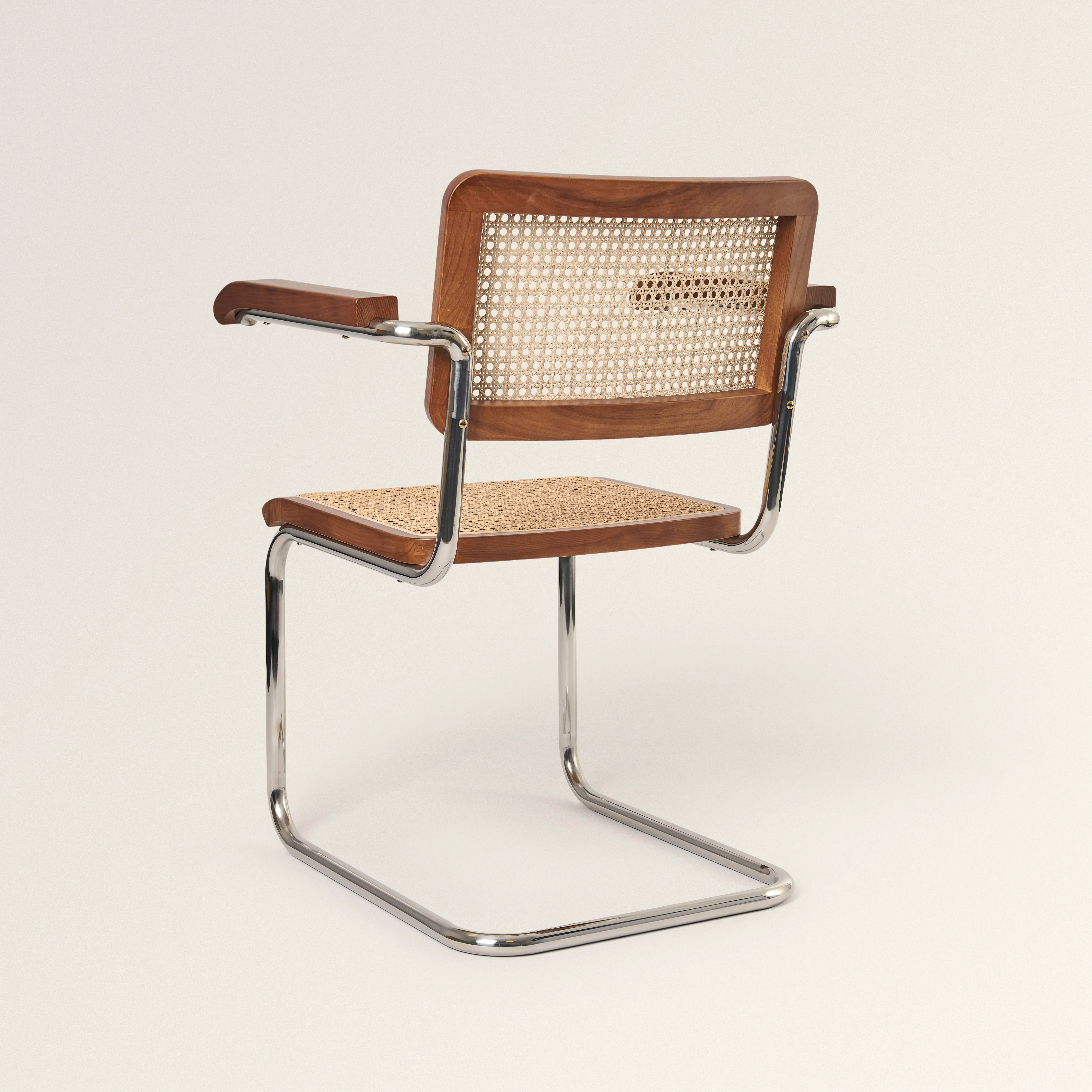 Chrome & Cane Dining Chair with Arms - Dark Oak - Image 4