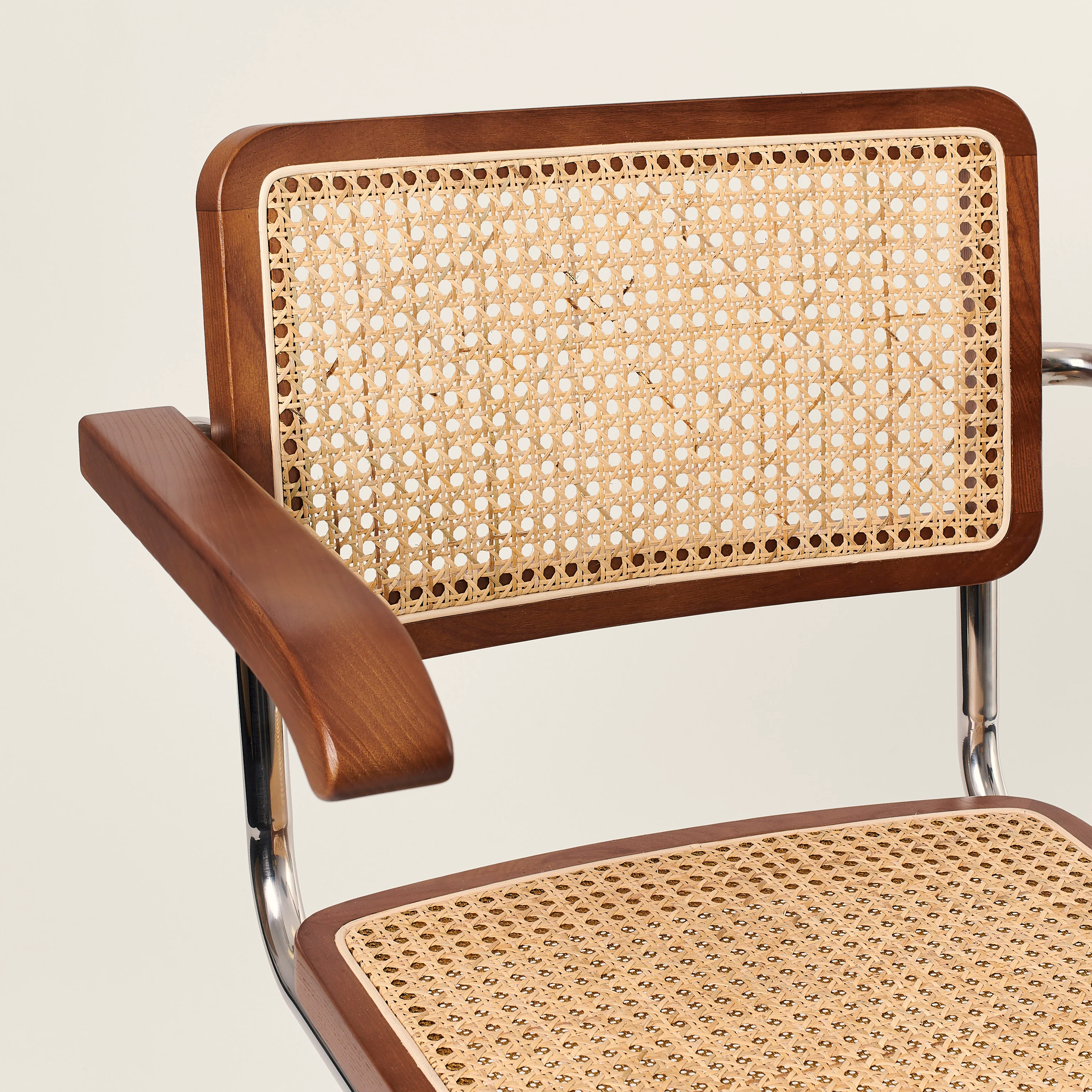 Chrome & Cane Dining Chair with Arms - Dark Oak - Image 5