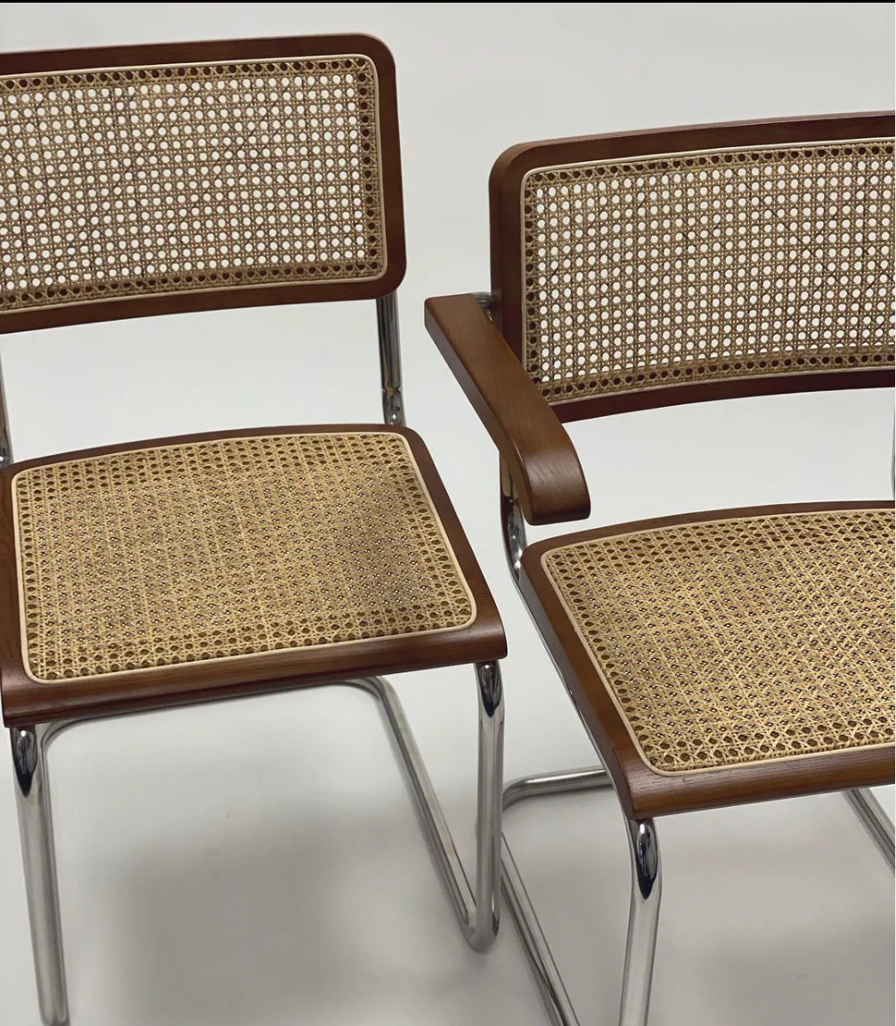 Chrome & Cane Dining Chair with Arms - Dark Oak - Image 6