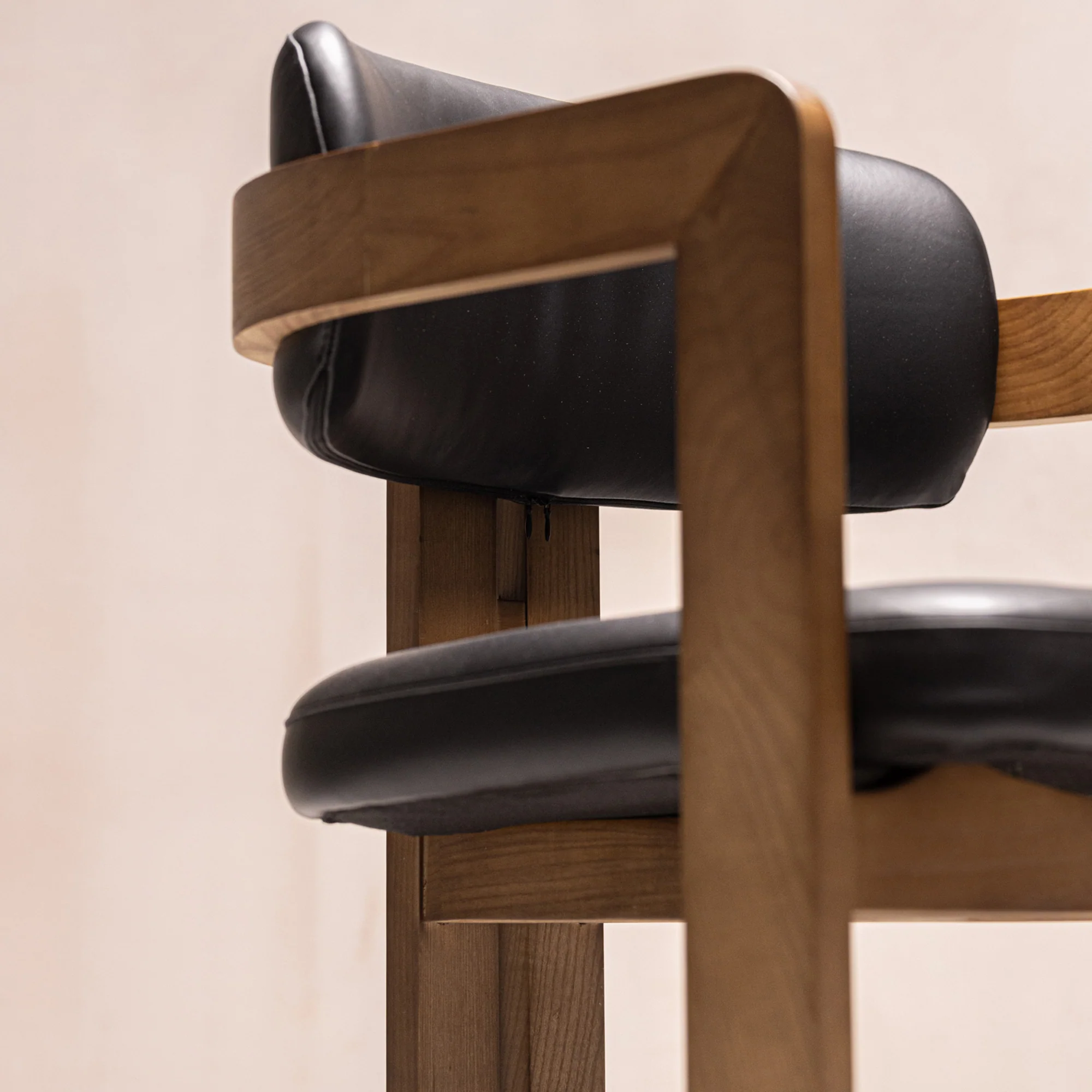 Curved Walnut Dining Chair - Leather - Image 3