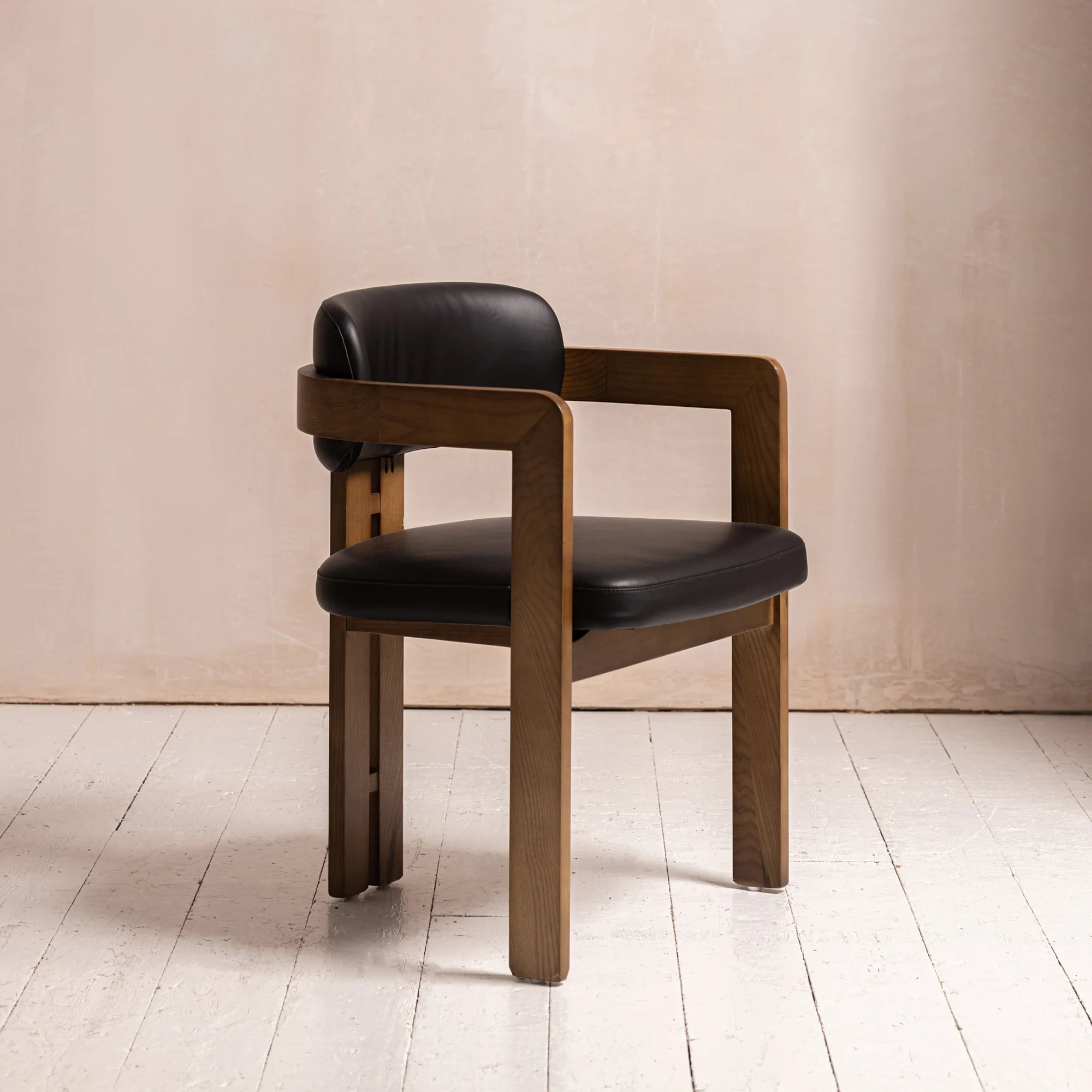 Curved Walnut Dining Chair - Leather - Image 4