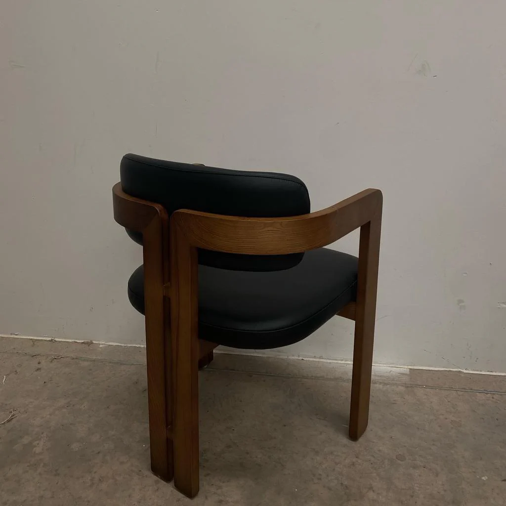 Curved Walnut Dining Chair - Leather - Image 7