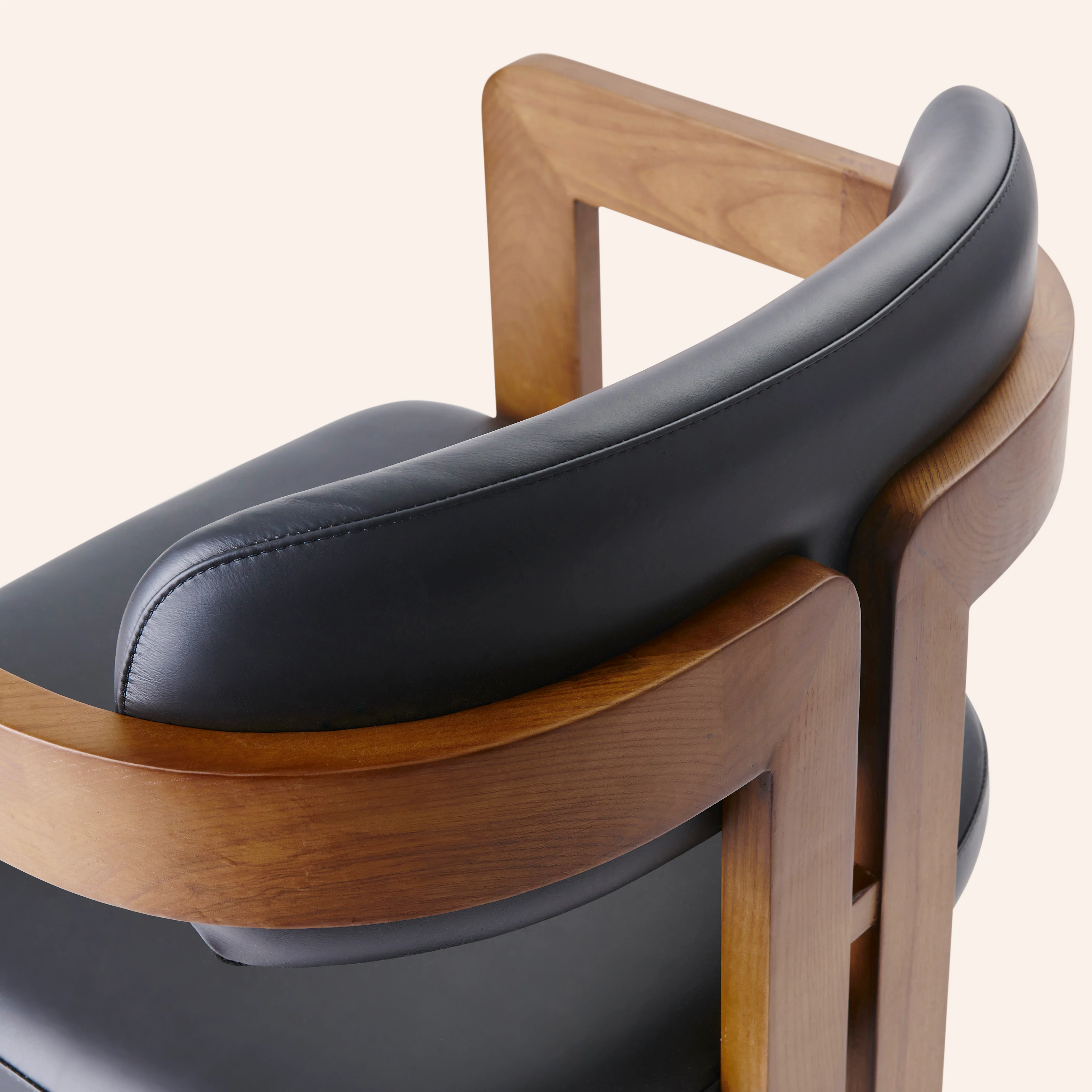Curved Walnut Dining Chair - Leather - Image 9