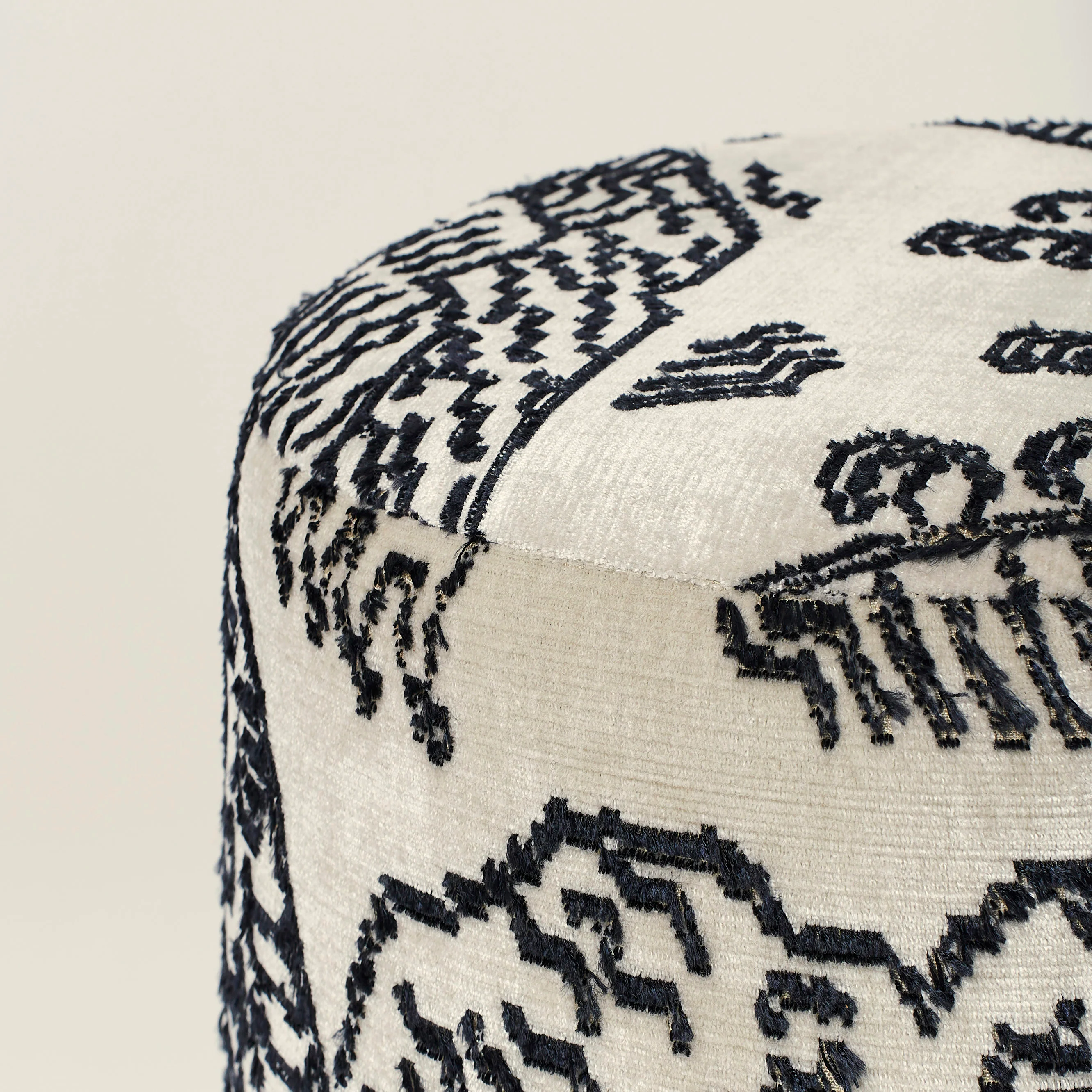 Velvet Pouffe with Walnut Plinth - Tiger Mountain - Image 10
