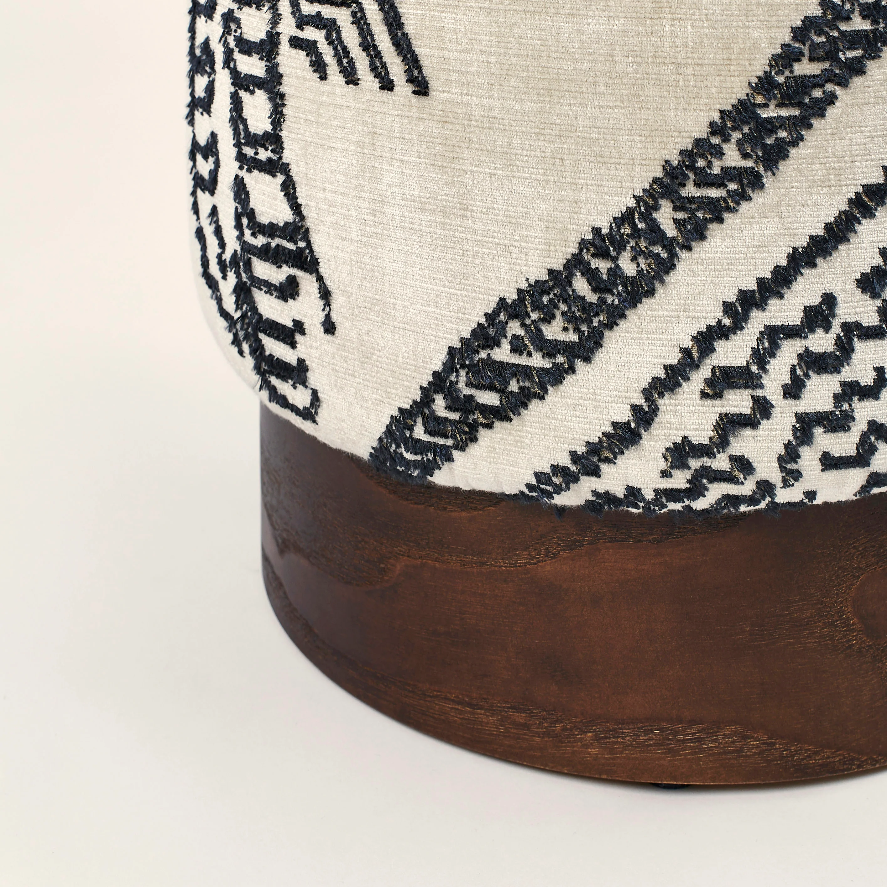 Velvet Pouffe with Walnut Plinth - Tiger Mountain - Image 11