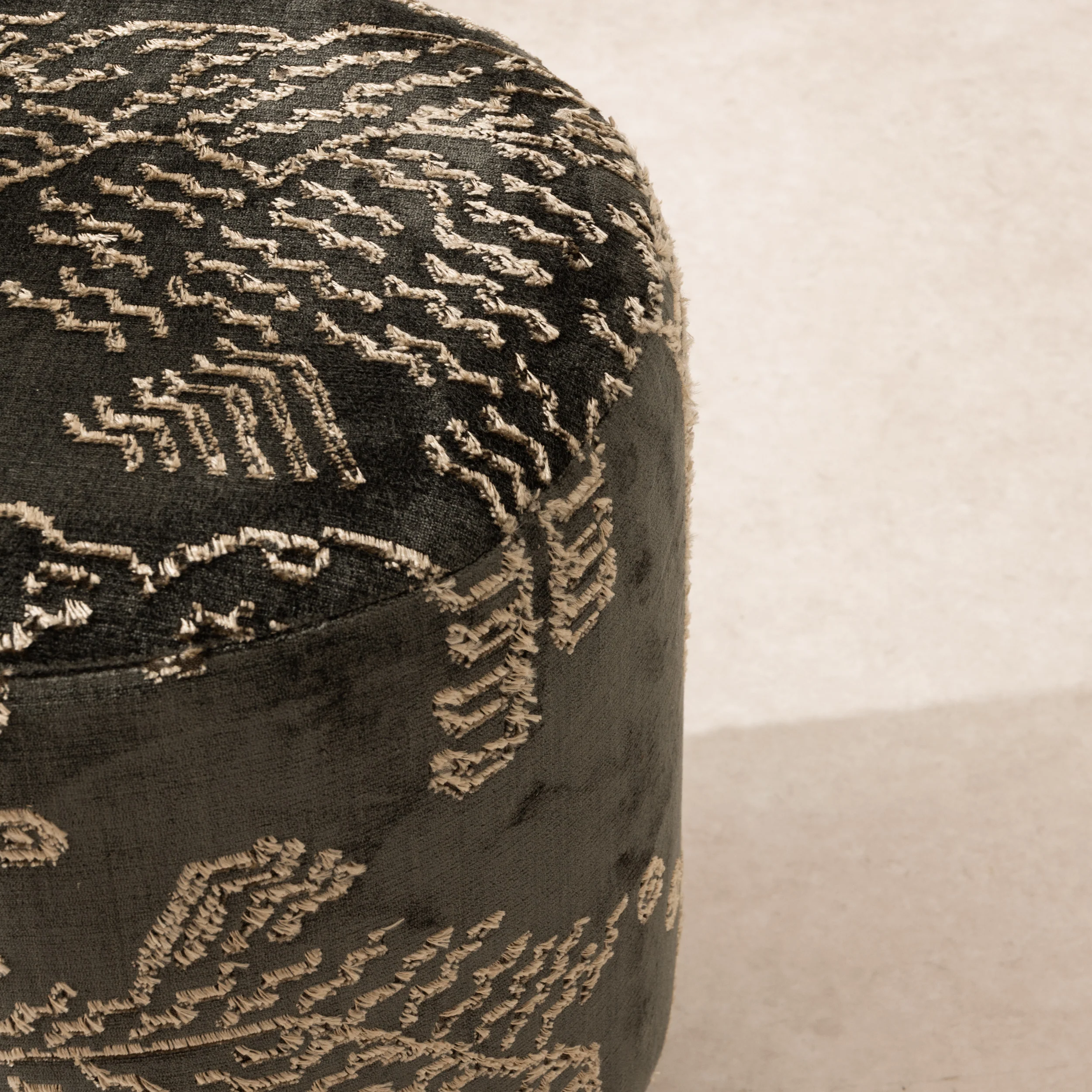 Velvet Pouffe with Walnut Plinth - Tiger Mountain - Image 7