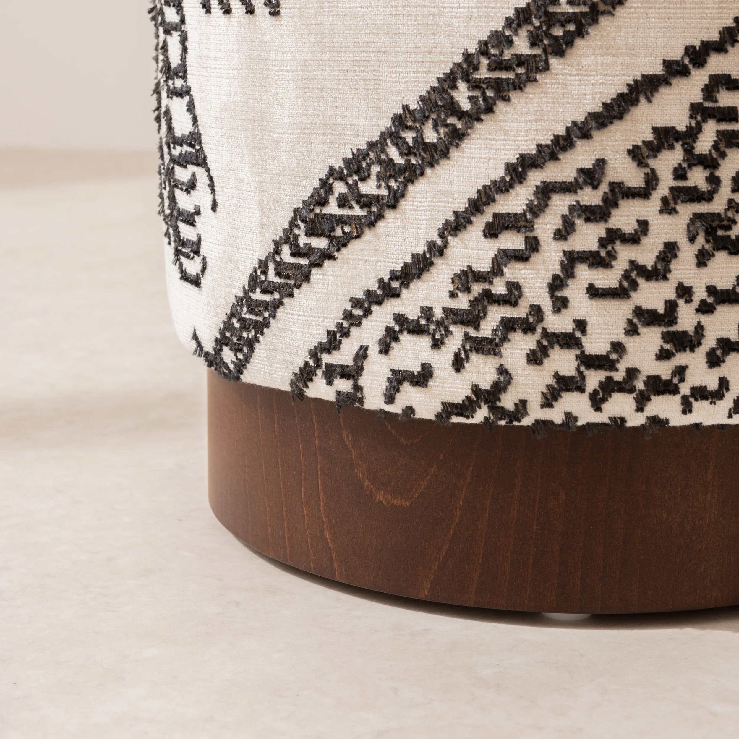 Velvet Pouffe with Walnut Plinth - Tiger Mountain - Image 8