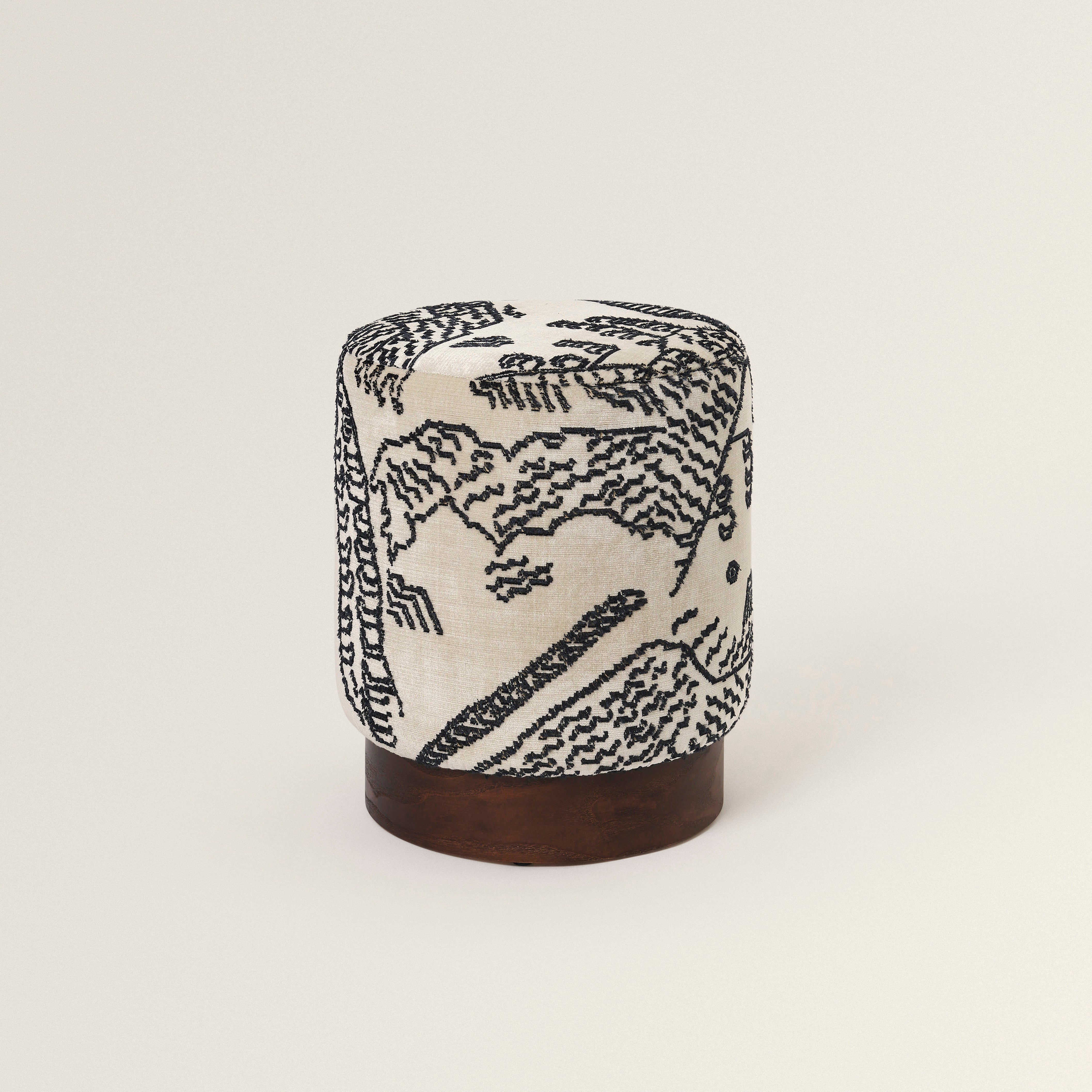 Velvet Pouffe with Walnut Plinth - Tiger Mountain - Image 9